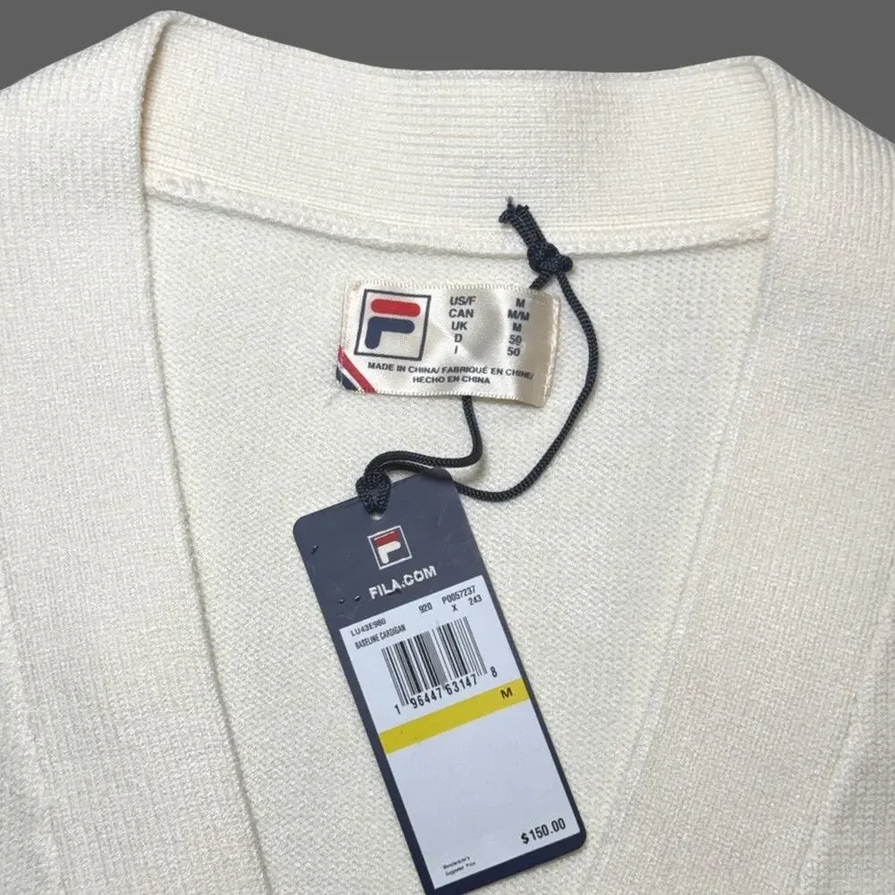 Fila Casa Baseline Cardigan White Size Medium NWT Unisex